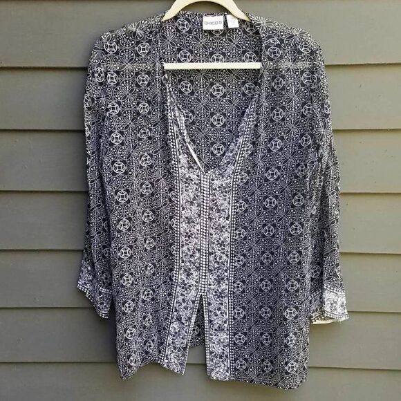 Chico's 100% Silk Gray Boho Sheer Top Chico's size 2 - Picture 1 of 9